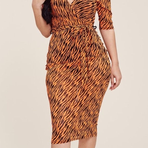 Neon Orange Multi-color Mesh Print Dress - Picture 2 of 5